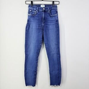 AGOLDE Sophie Crop Jeans Womens High Rise Raw Hem Medium Wash Made USA
